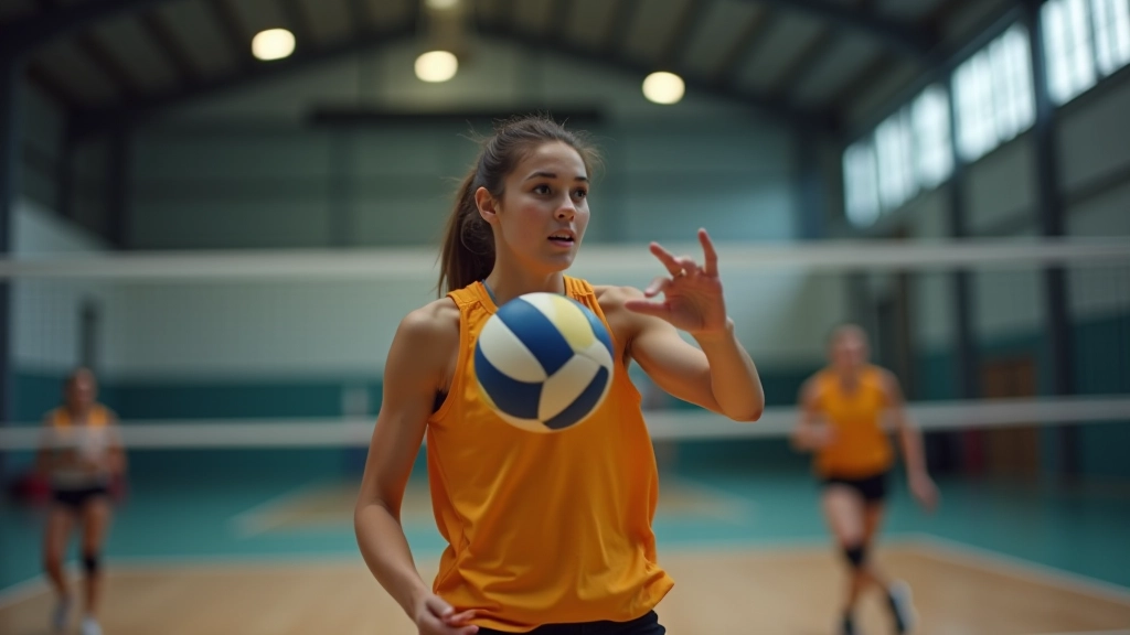 لاعب كرة طائرة يقوم بخطوات الاقتراب الثلاث نحو الكرة، حركة ديناميكية تظهر التنسيق والسرعة